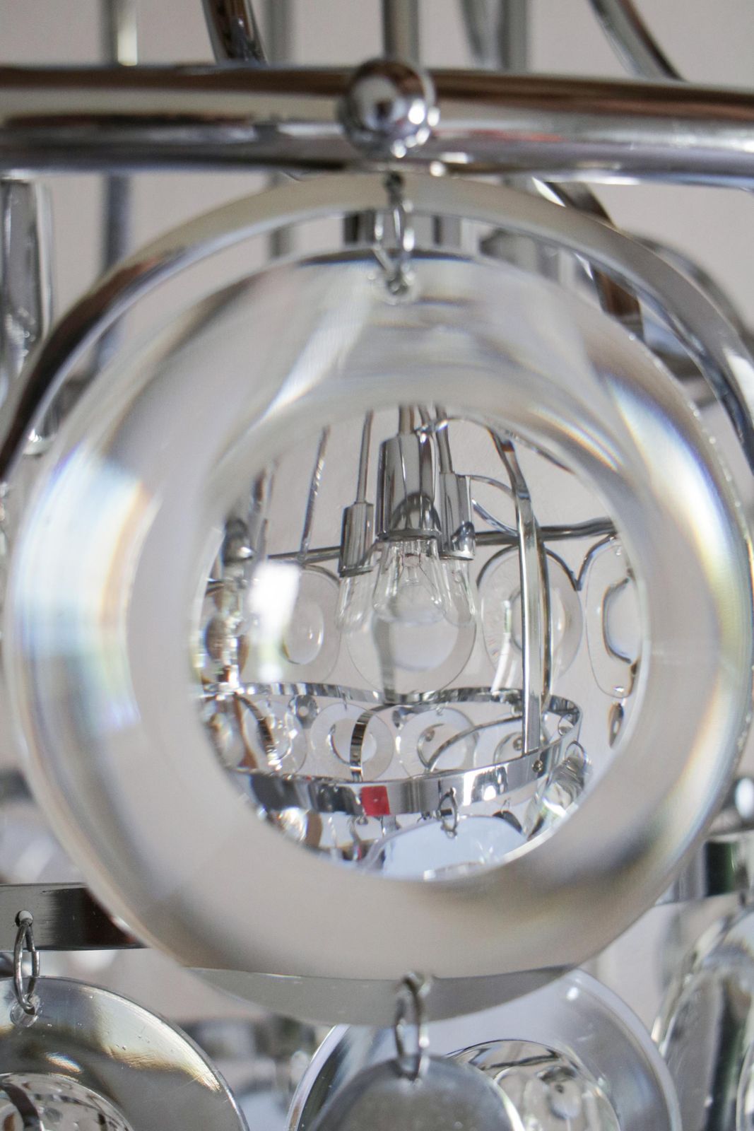photo furniture Italian Chromed Chandelier Attributed To Oscar Torlasco, 1970s