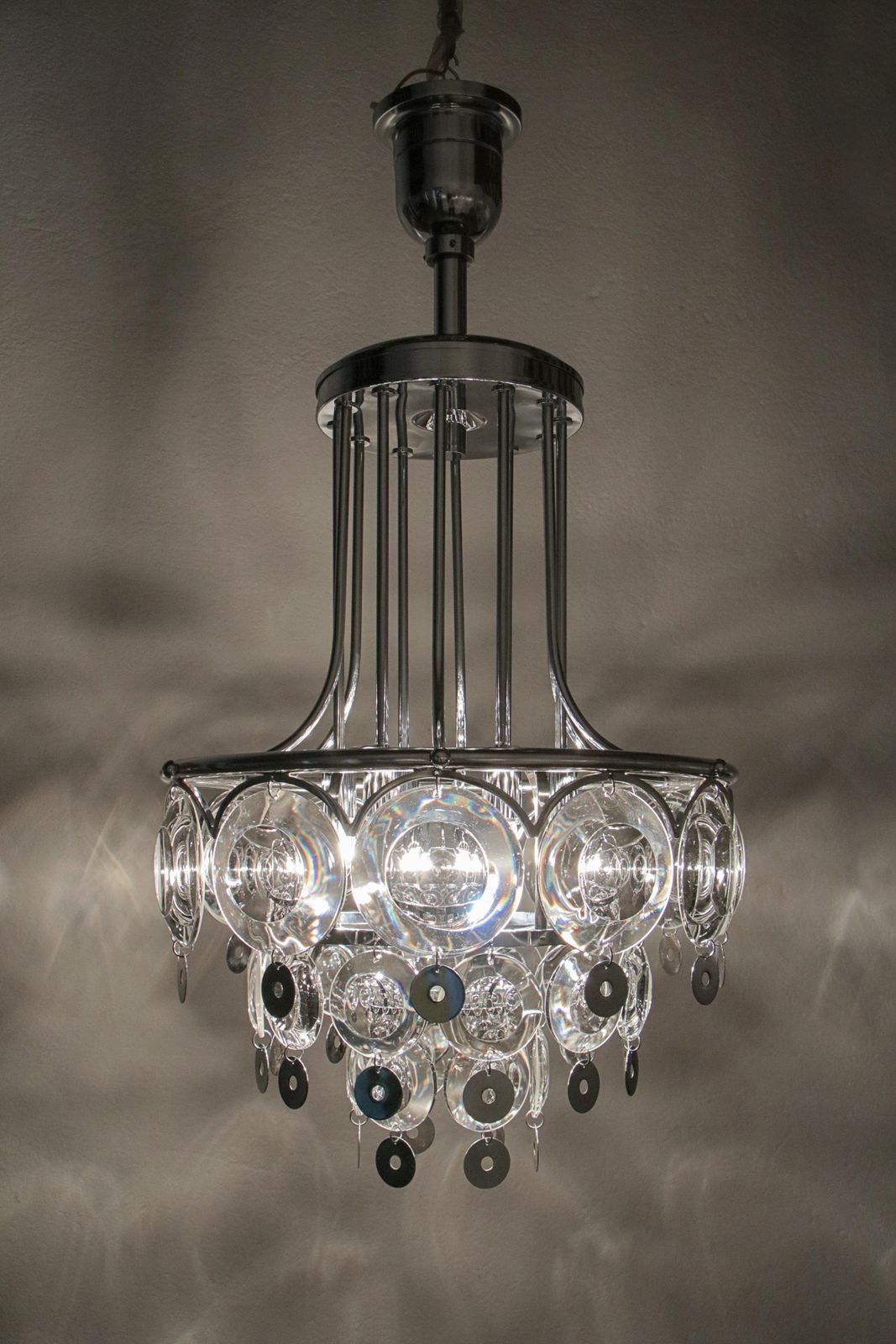 Lighting Italian Chromed Chandelier Attributed To Oscar Torlasco, 1970s photo