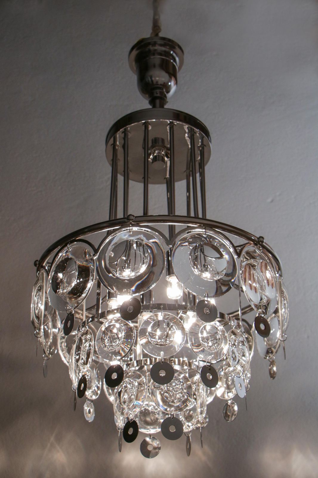 1700.0 Italian Chromed Chandelier Attributed To Oscar Torlasco, 1970s photo