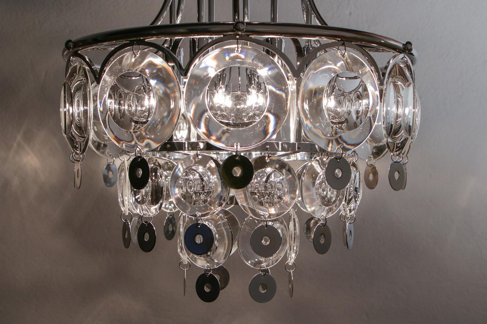photo vinterior Italian Chromed Chandelier Attributed To Oscar Torlasco, 1970s