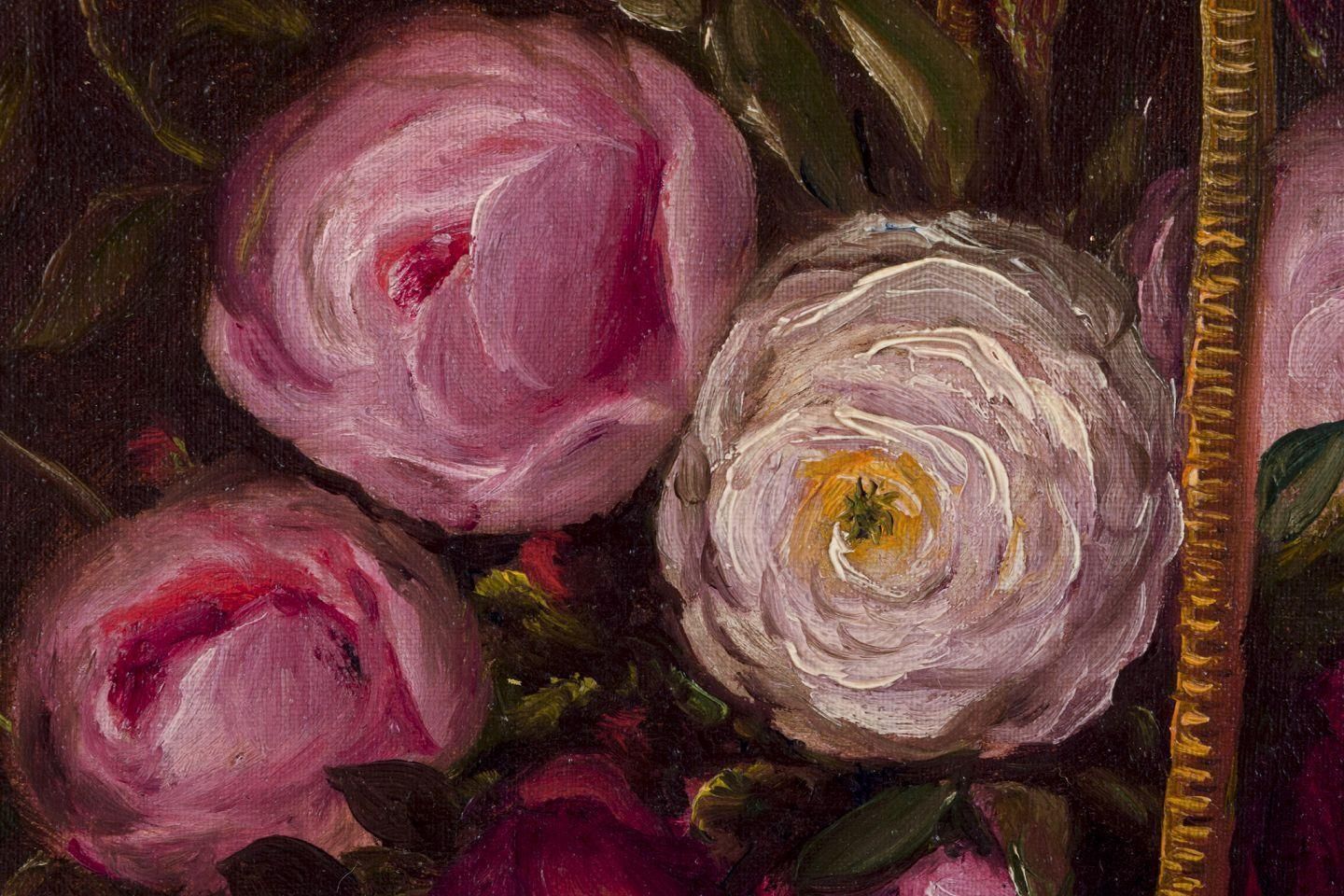 Danish Painter. Oil On Canvas. Still Life With Roses In A Basket.. Late 19th C. photo 355.0