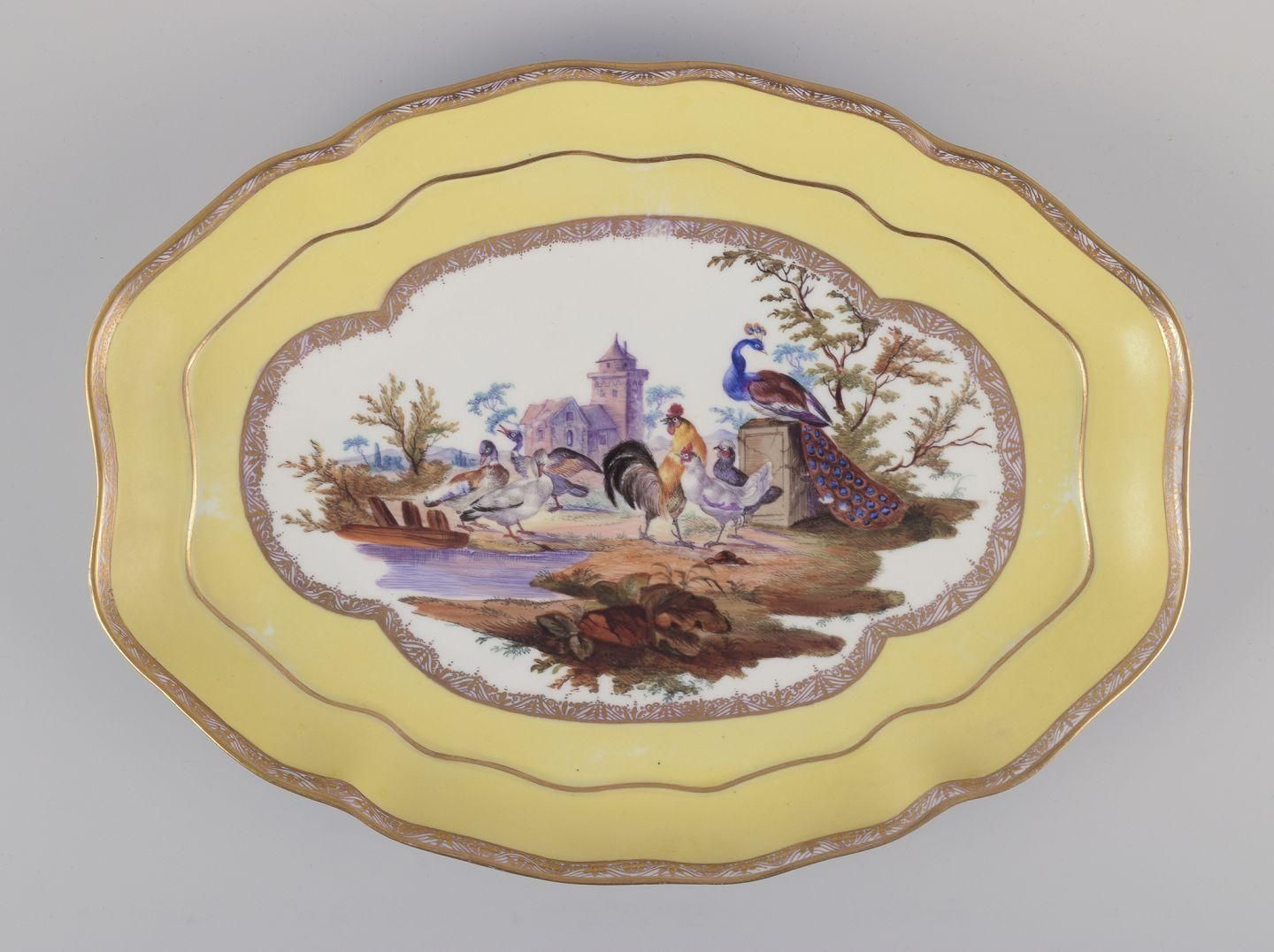 Antique Meissen Tray Made Of Porcelain, With A Motif Of Birds In A Park. photo furniture