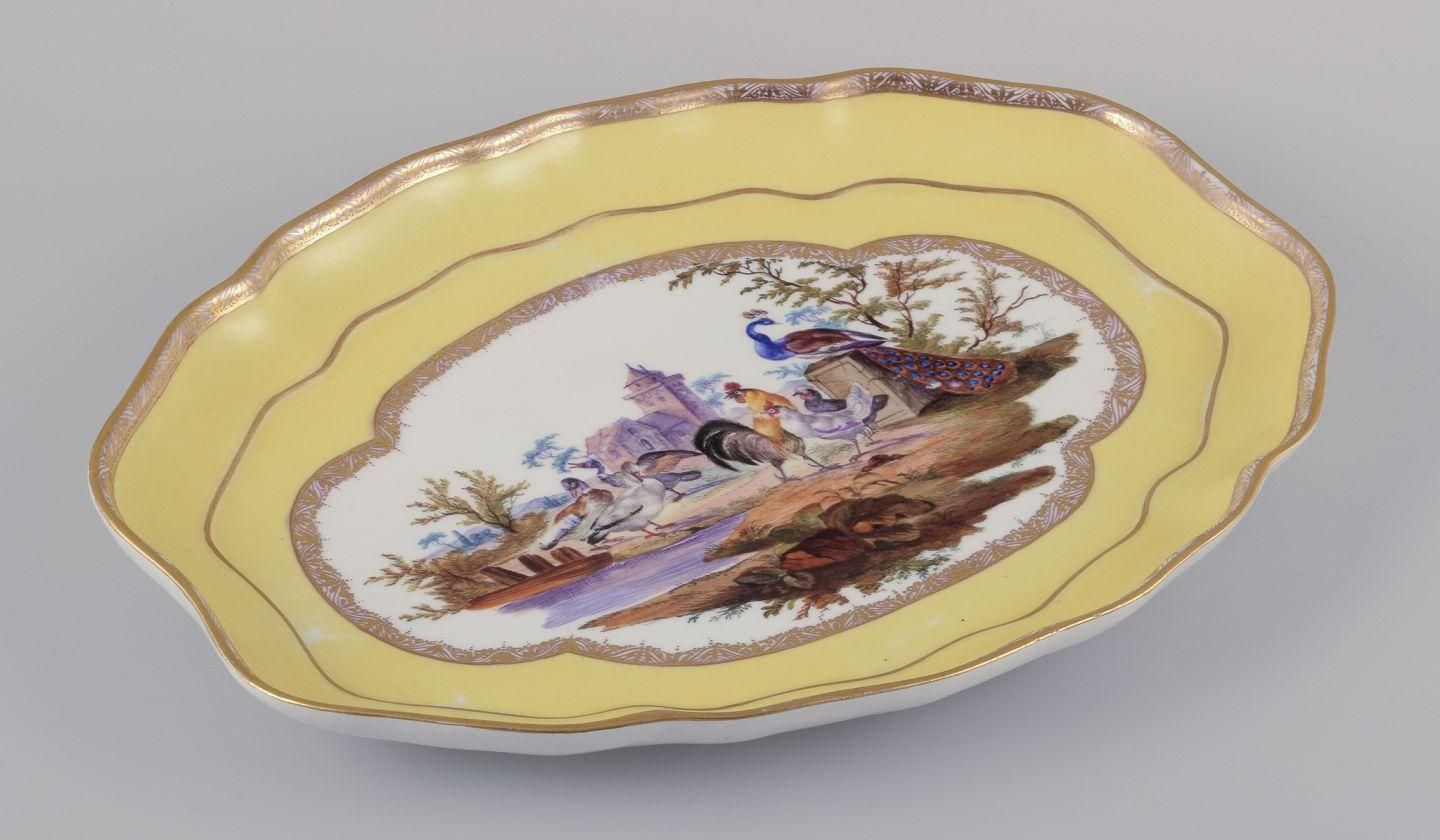 Antique Meissen Tray Made Of Porcelain, With A Motif Of Birds In A Park. photo for sale