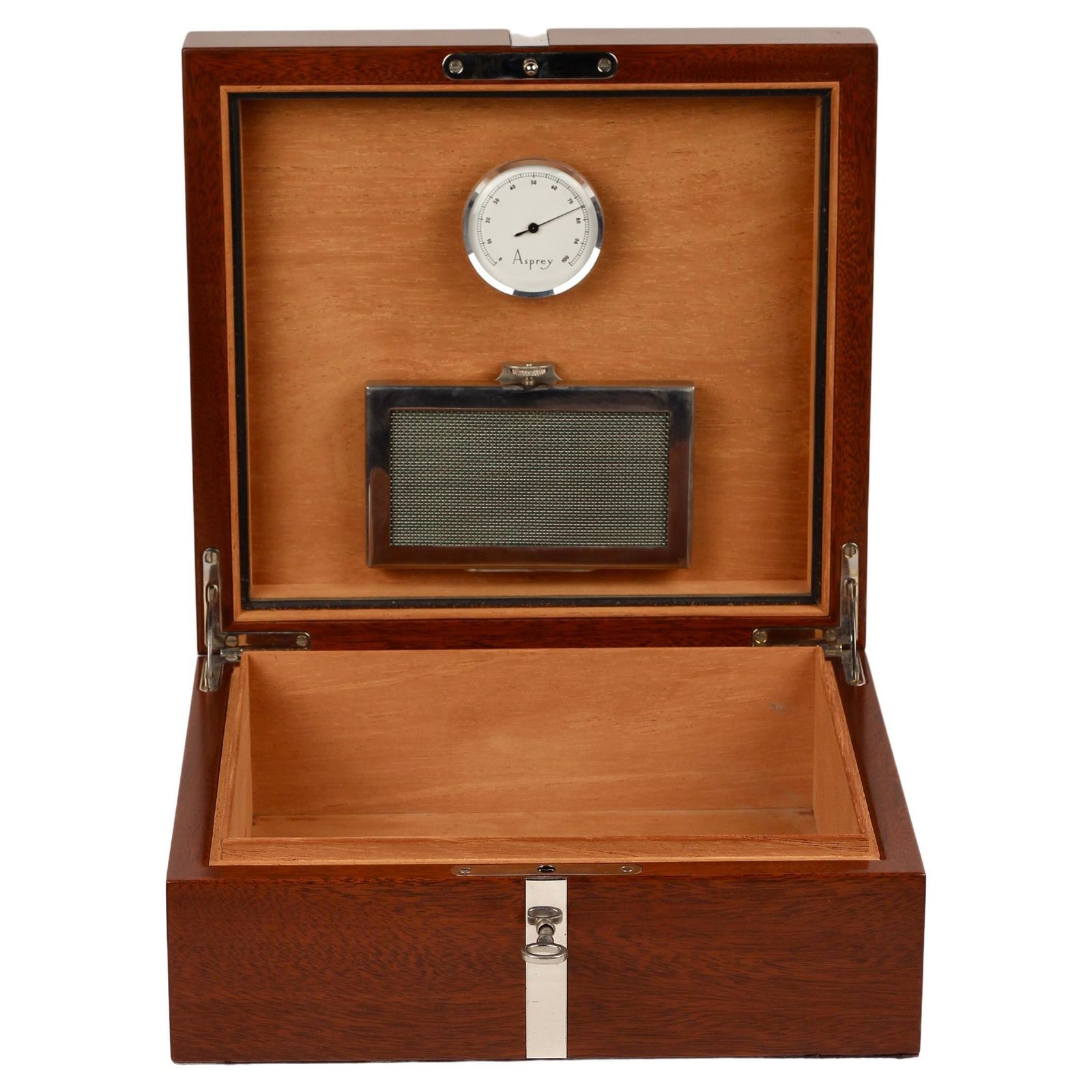 Asprey London Silver Banded Rosewood Humidor With Key And Hygrometer 2005