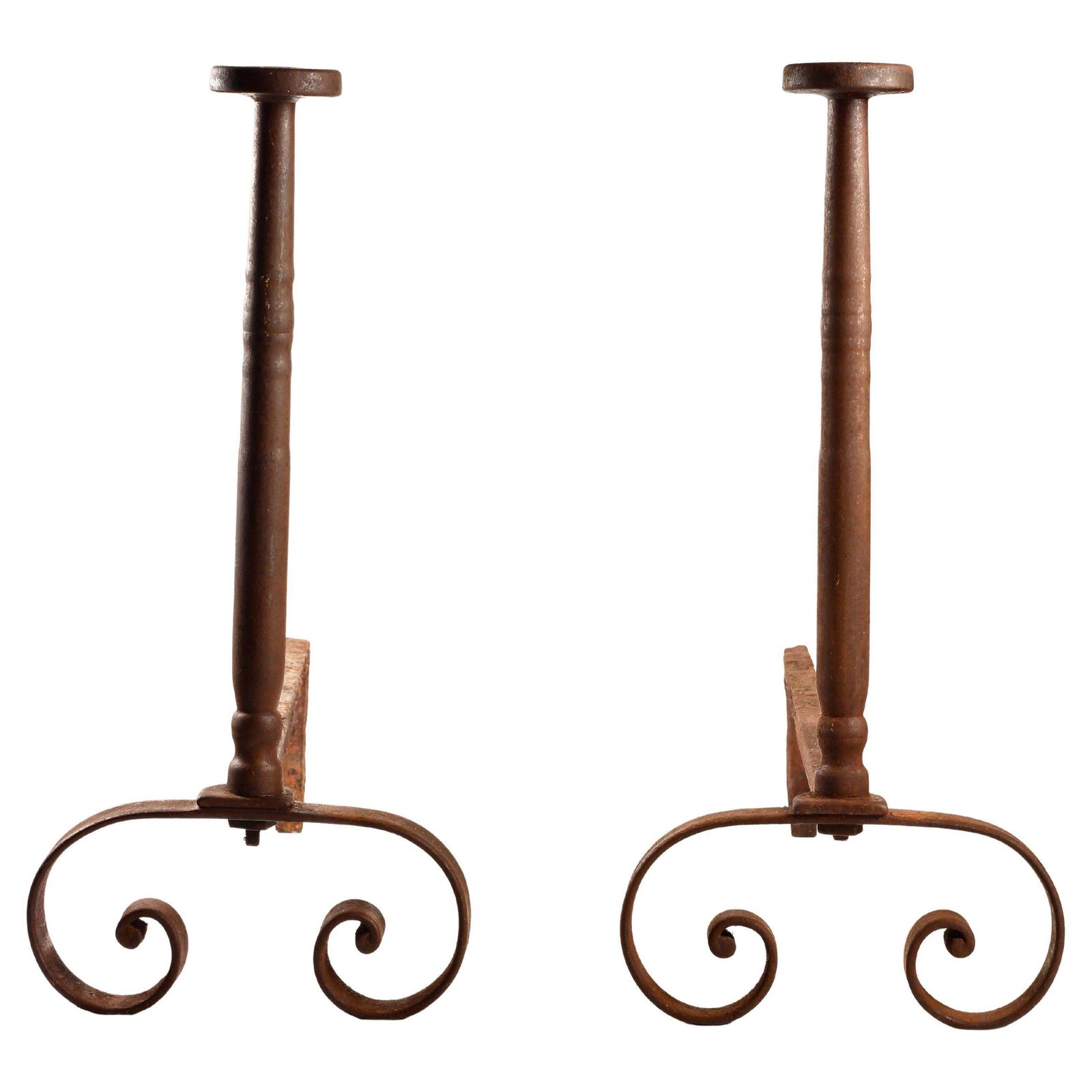 Wrought Iron Aesthetic Style 19th Century Andirons Or Firedogs Made In England