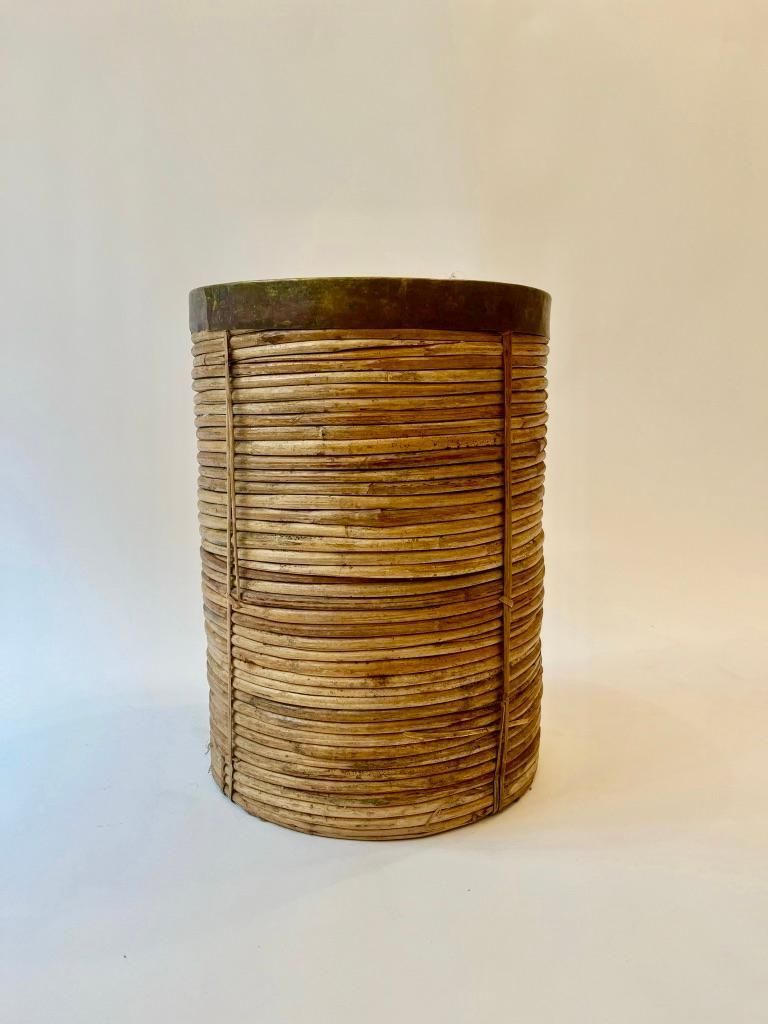 Xlarge Rattan & Brass Basket Or Planter Ca. 1970s photo furniture