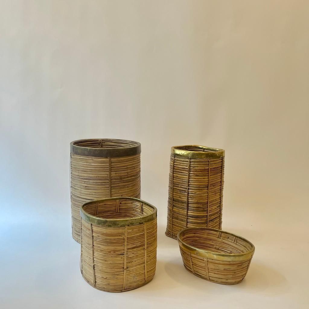 Xlarge Rattan & Brass Basket Or Planter Ca. 1970s photo 796.0