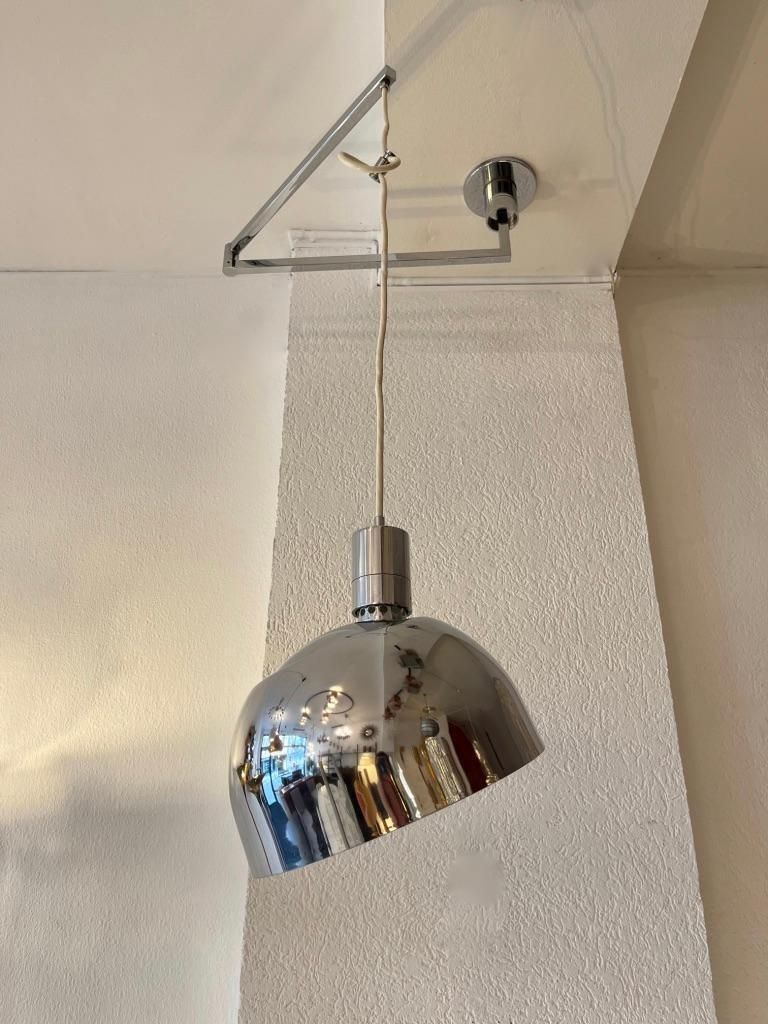 Vintage Swing Arm Chrome Ceiling Lamp "Am/As" By Franco Albini Italy, Circa 1969 photo Lighting
