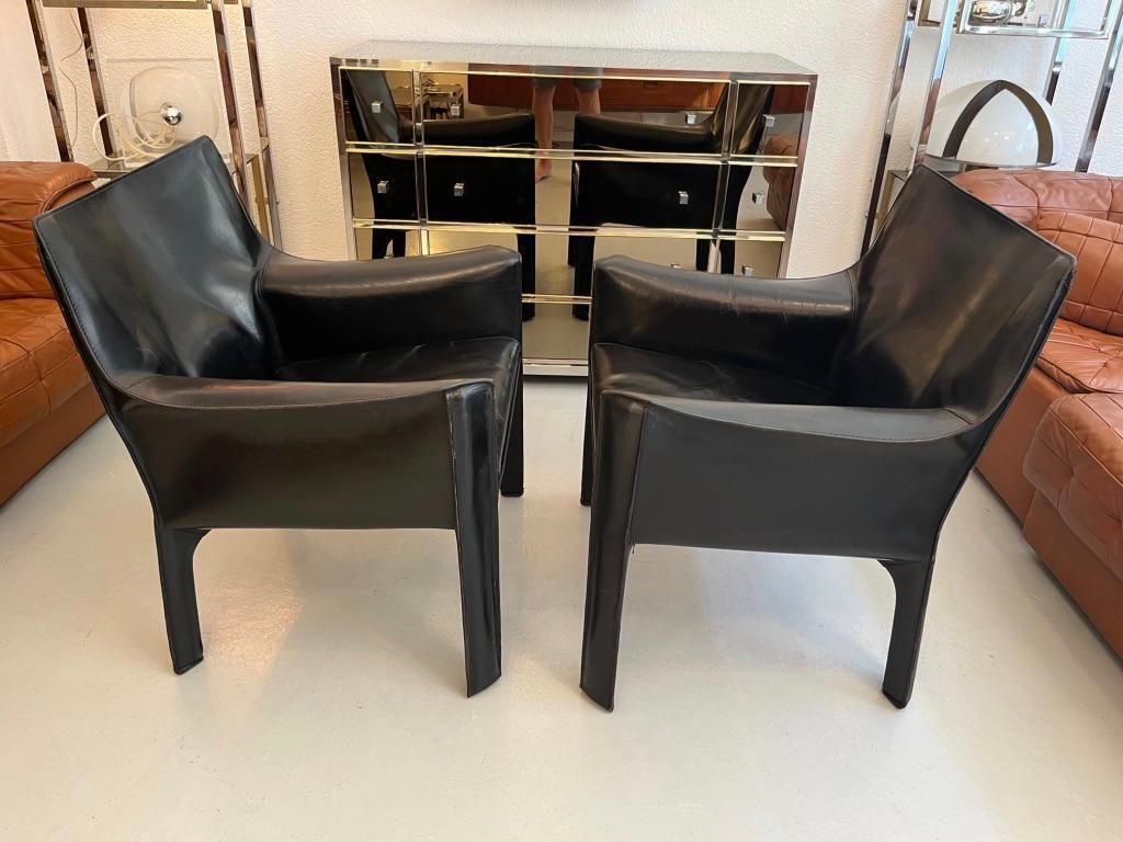Pair Of Black Leather Cab 414 Lounge Chairs By Mario Bellini, Cassina, Ca. 1970s photo furniture