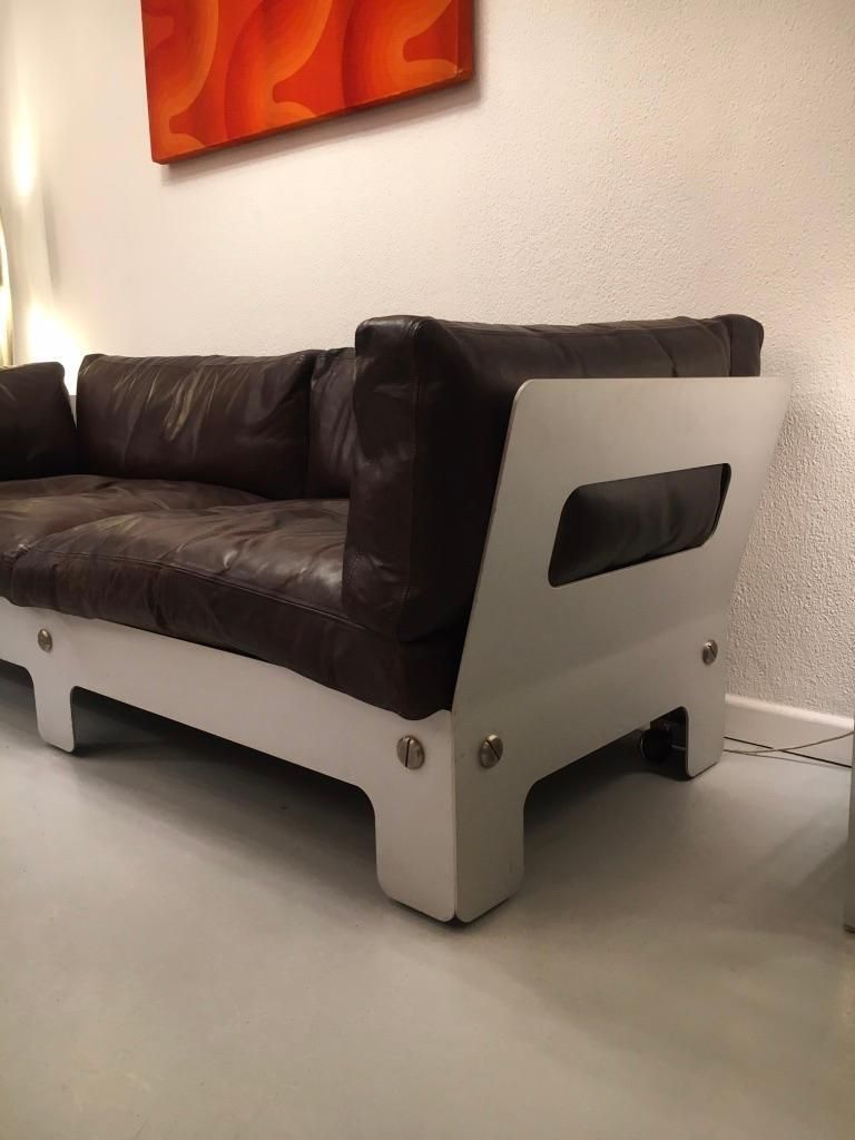 Sigurd Ressell Vintage Leather And Anodised Aluminum Sofa For Vatne Mobler 1968 photo for sale
