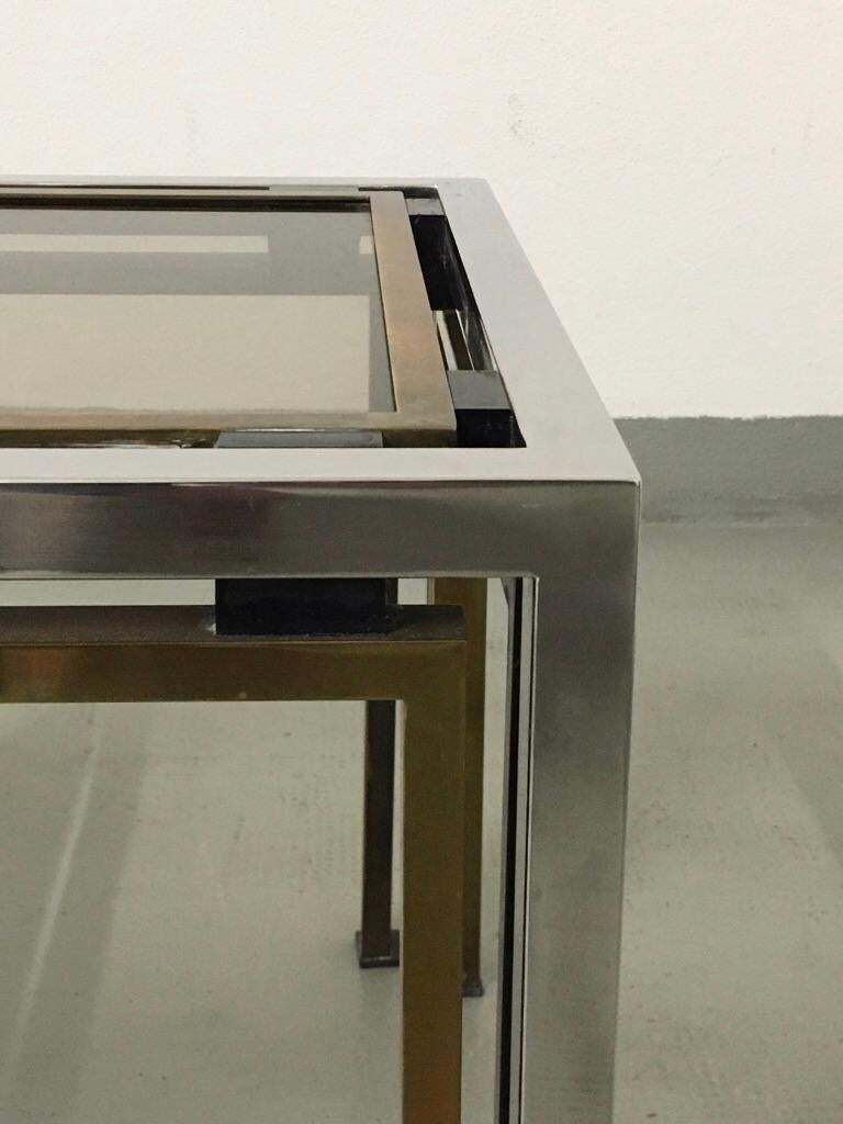 Romeo Rega Brass, Chrome And Tinted Glass Side Table, Italy, 1970s photo Furniture