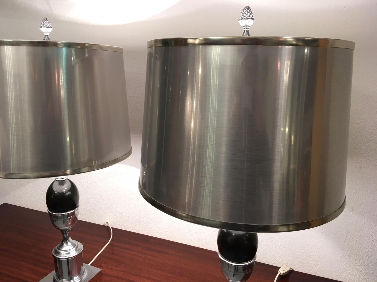photo for sale Pair Of Chrome And Acrylic Table Lamps Style Maison Charles