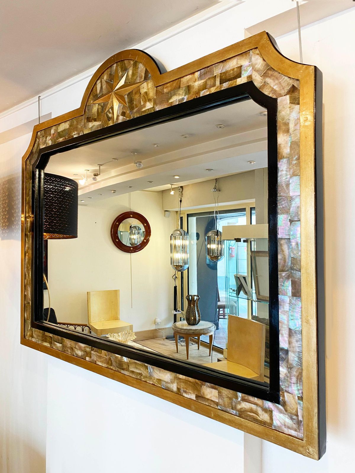 Sublime Mirror Tahitian Mother Of Pearl, Gilded Wood And Glass 1940 photo 3010.0