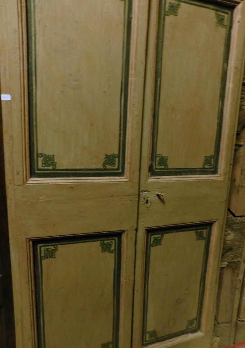 Double Leaf Door In Lacquered Wood, Painted Panels, Italy photo for sale