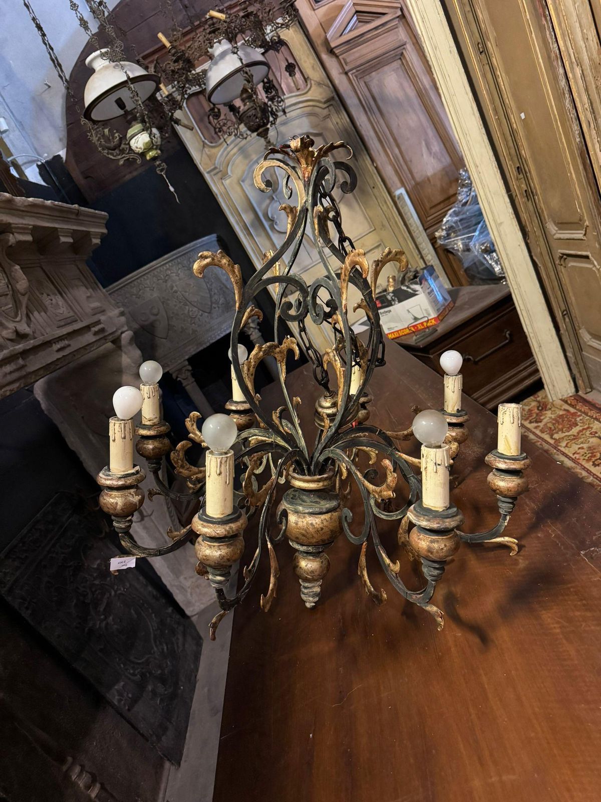 Ceiling Chandelier In Sheet Metal And Gilded Wood, Italy photo vinterior