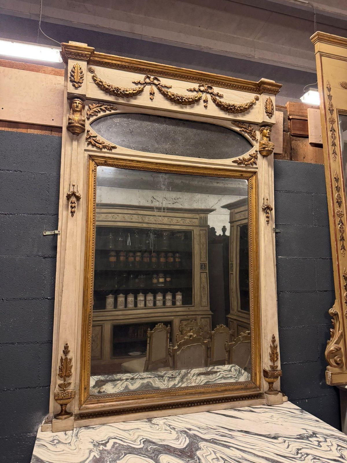 Console Table With Mirror In Neoclassical Style, Lacquered And Gilded, Italy photo for sale