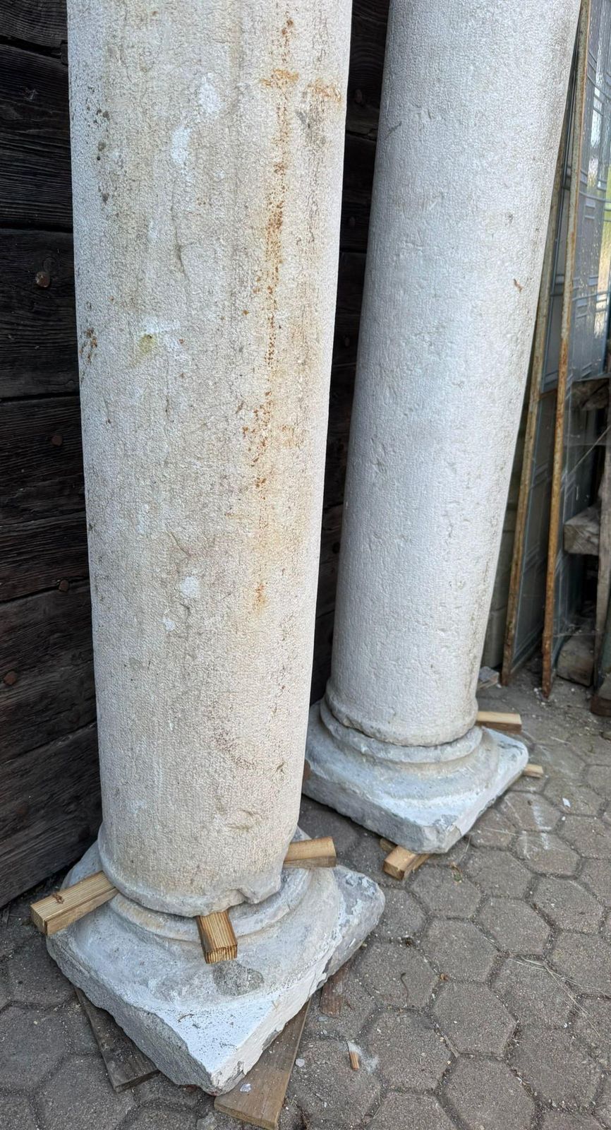 Pair Of Botticino Columns With Capitals And Base, Italy photo for sale