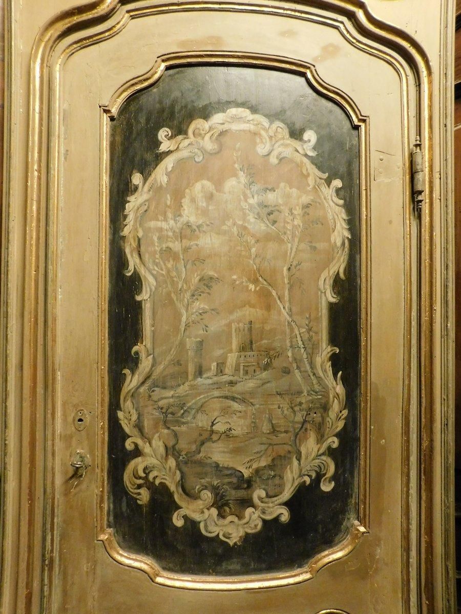 N. 2 Internal Doors In Walnut And Richly Painted With Frame And Overdoor, Italy photo Home Fixtures