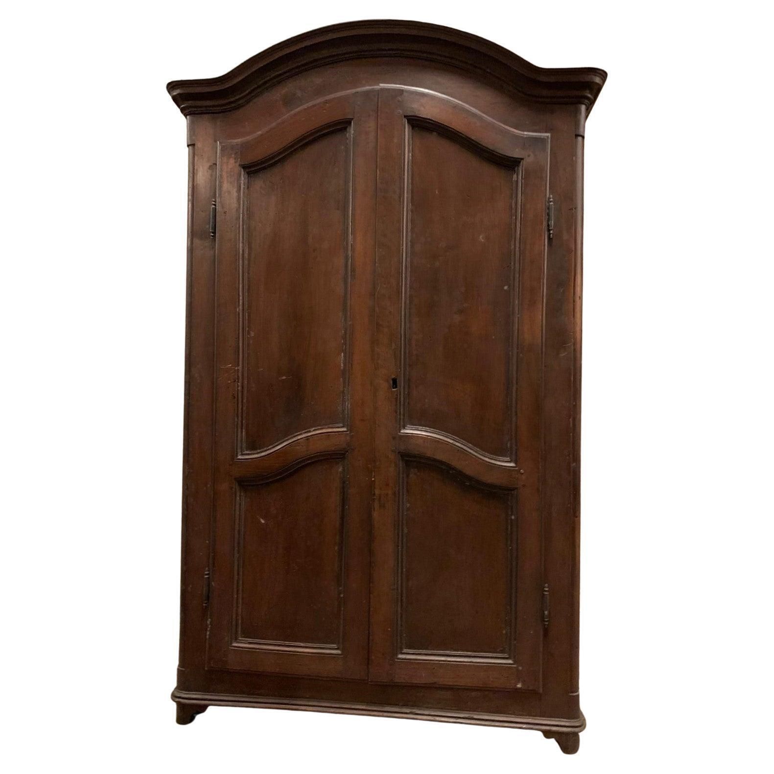 Solid Walnut Two Door Wardrobe With Curved Panel, Italy