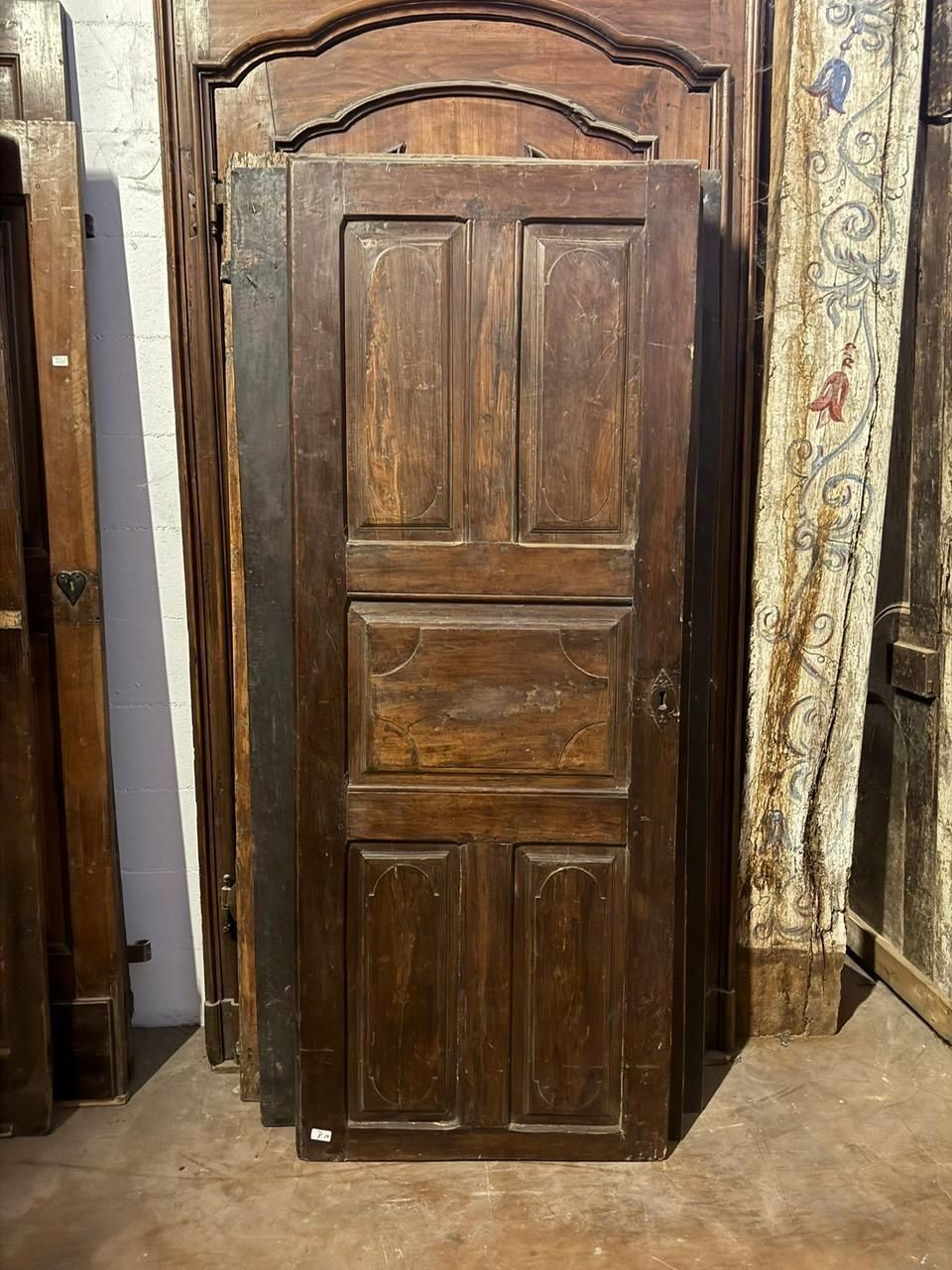 Interior Walnut Door With Carved Panels, Italy photo vintage