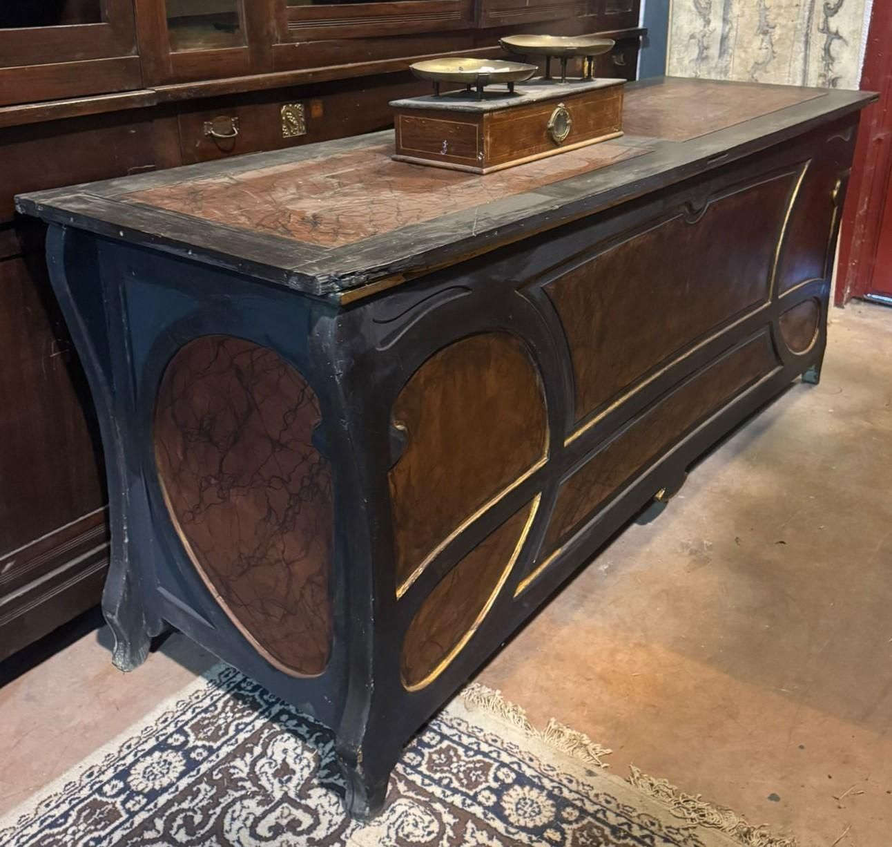 Art Nouveau Shop Counter In Lacquered Wood With A Faux Marble Effect, Italy photo vintage