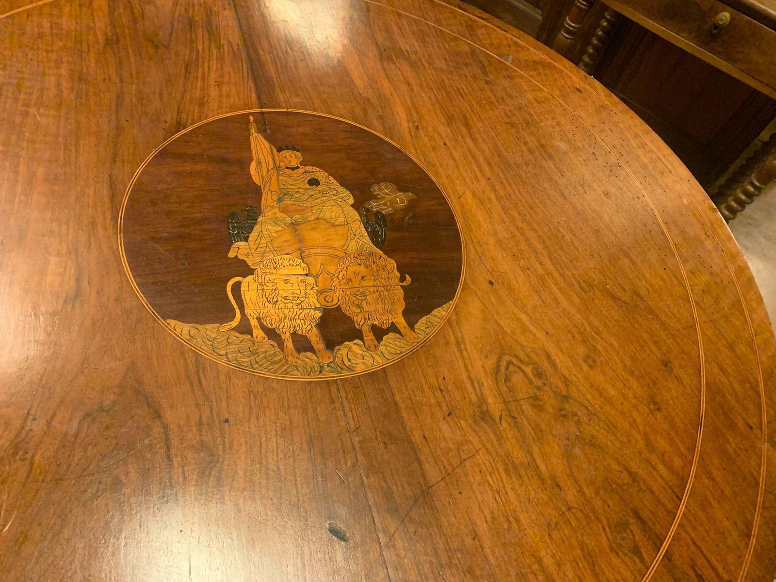 Walnut Living Room Table, Featuring A Round Top With Central Inlay, Italy photo furniture