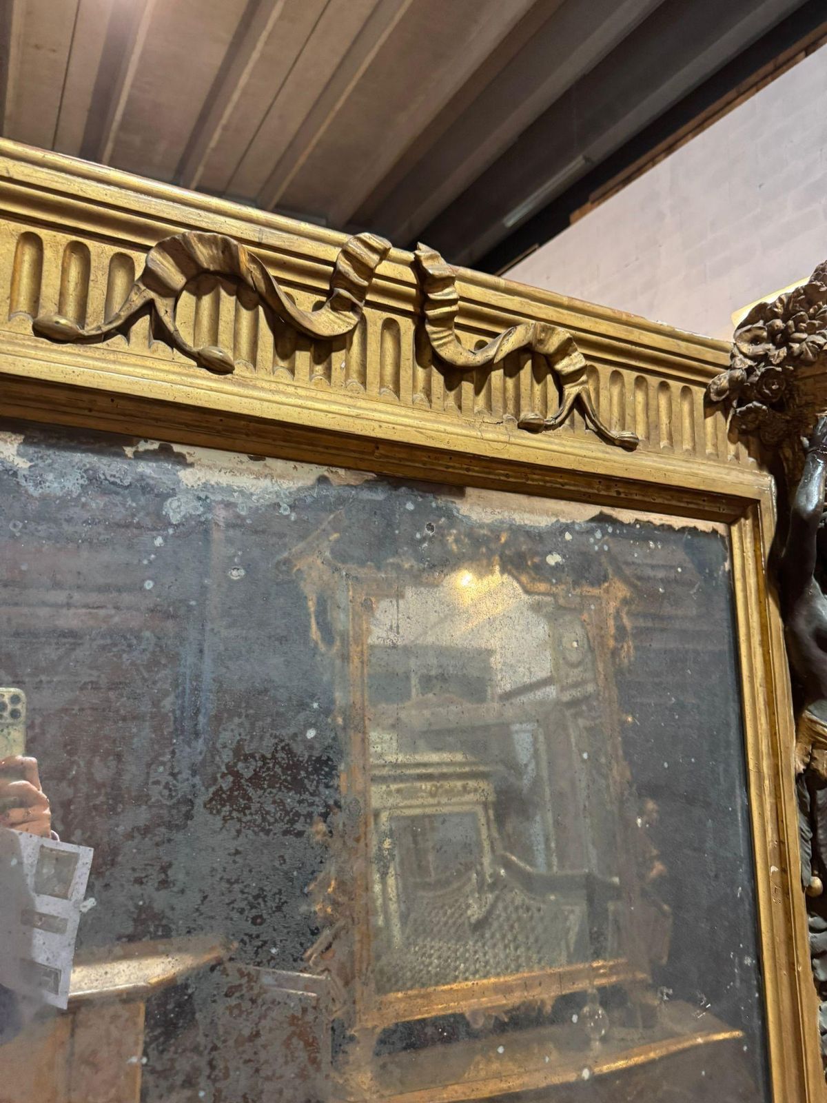 Neoclassical Mirror In Richly Carved Wood With Caryatids And Gilded, Italy photo Home Decor