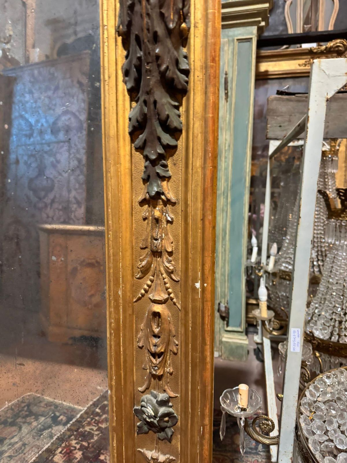 Neoclassical Mirror In Richly Carved Wood With Caryatids And Gilded, Italy photo vintage