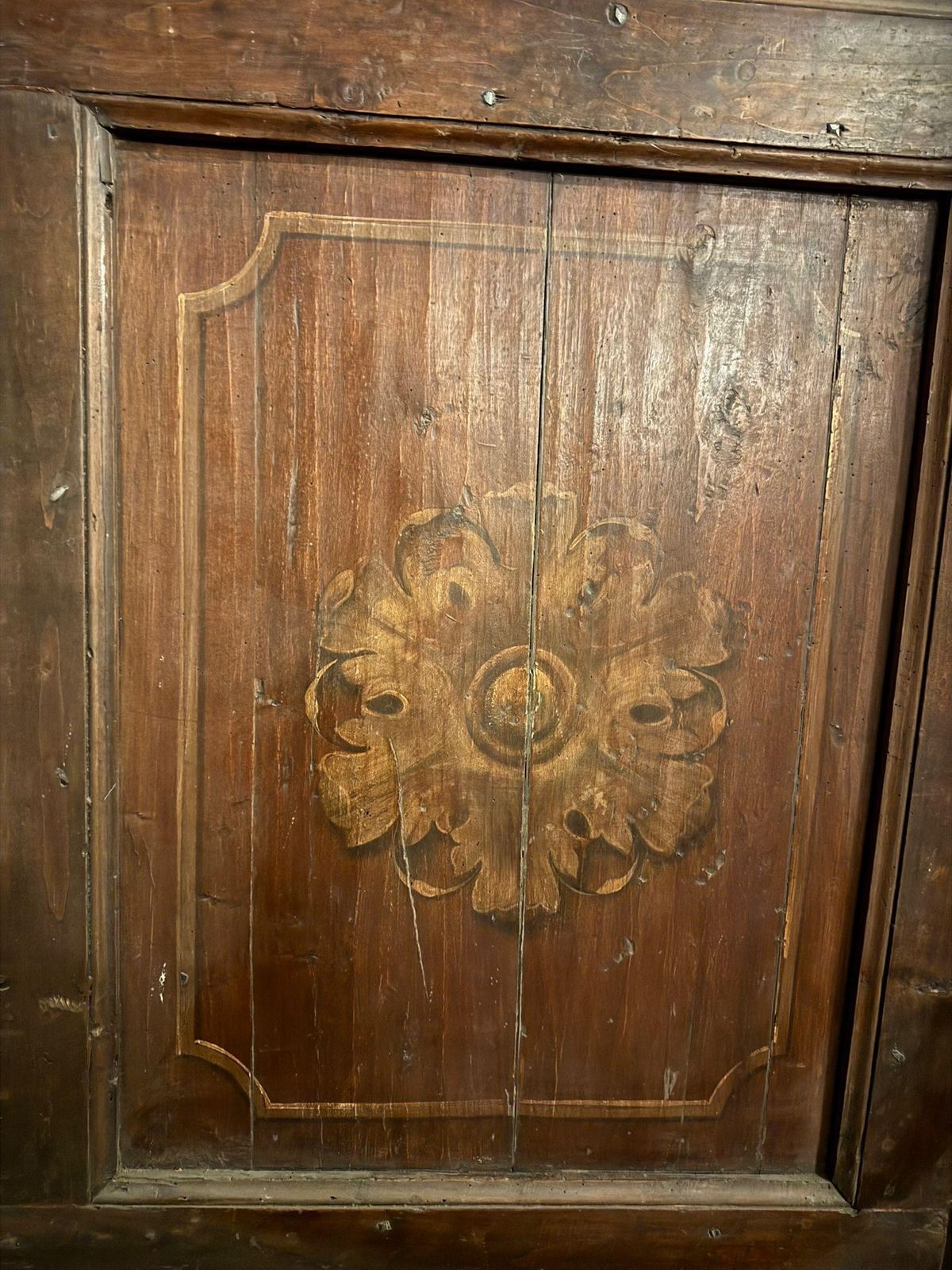 Rustic Single Leaf Door In Larch Wood, Squared And Painted Panels, Italy photo Home Fixtures