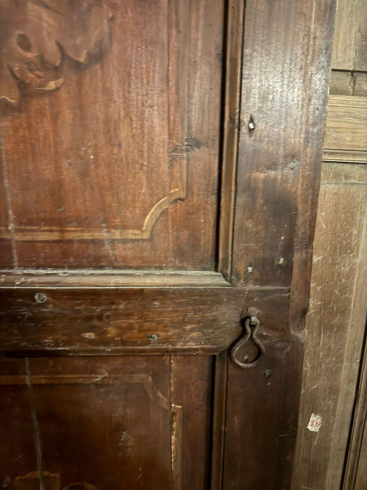 Rustic Single Leaf Door In Larch Wood, Squared And Painted Panels, Italy photo buy