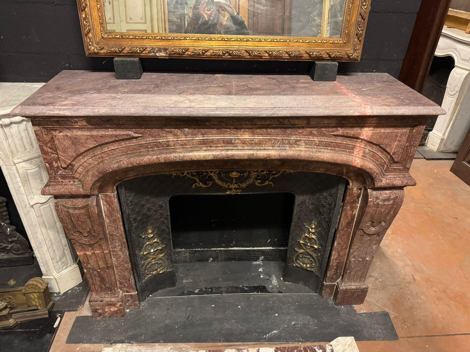 Mantle Fireplace In Rosso Lepanto Marble, Italy photo for sale