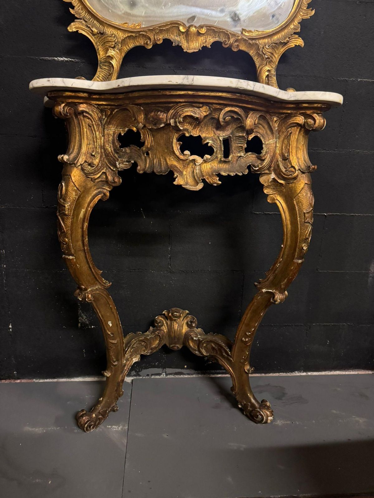 Console With Mirror In Carved And Gilded Wood And Base Table, Italy photo buy