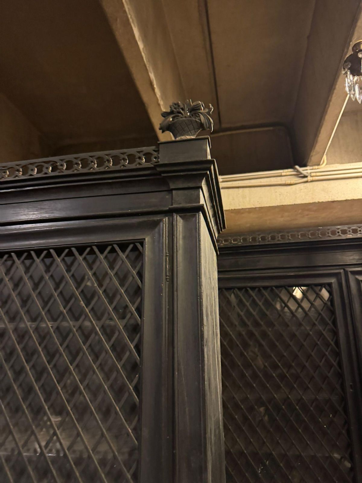 Pair Of Display Cabinets In Black Lacquered Wood With Mesh Glass, Italy photo buy