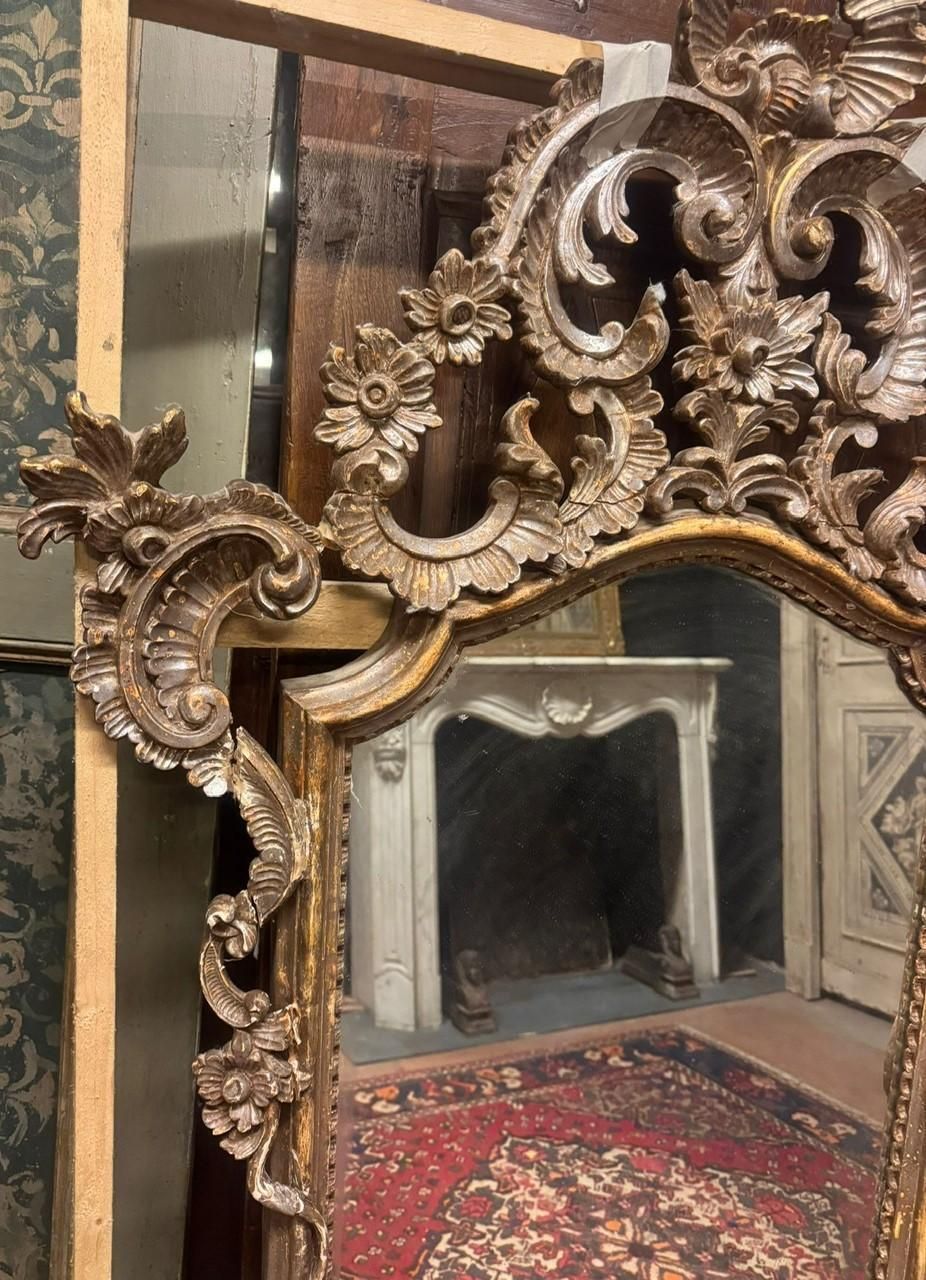 Mirror In Silver Lacquered Wood, Richly Carved With Open Carved Top, Italy photo 1770.0