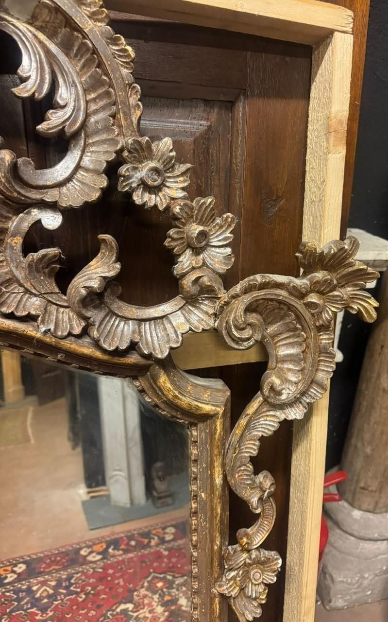Mirror In Silver Lacquered Wood, Richly Carved With Open Carved Top, Italy photo vinterior
