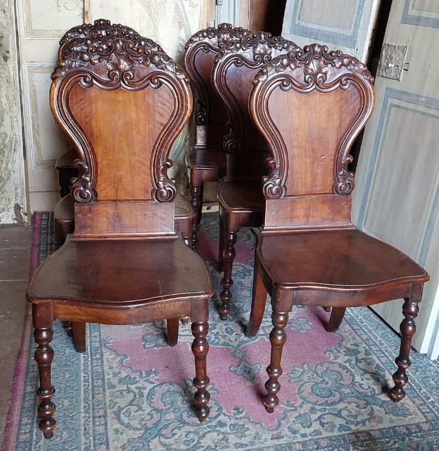 Set Of 6 Walnut Chairs, Richly Carved, Italy photo furniture