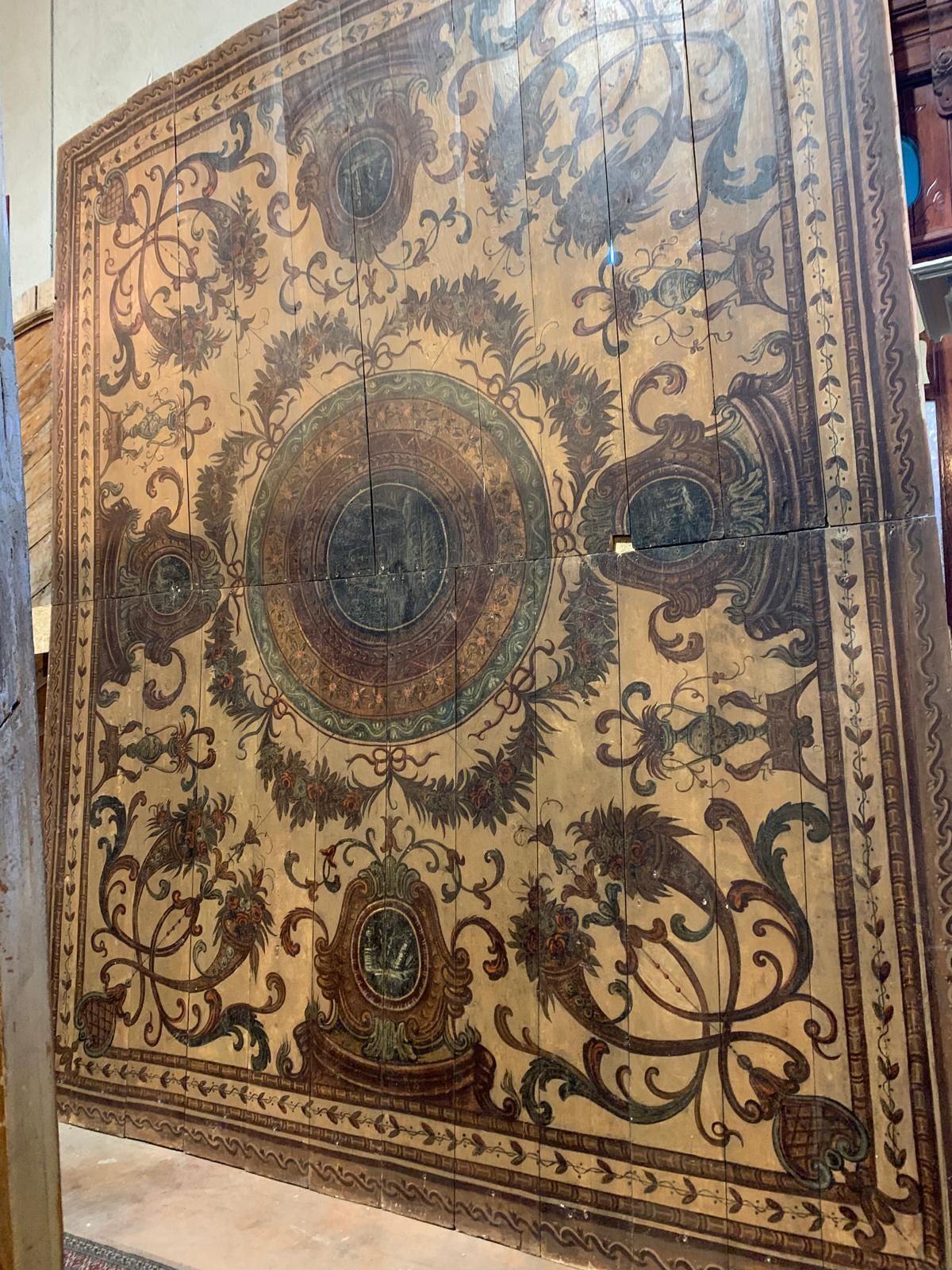 Majestic Ceiling With Lacquered And Painted Wooden Planks, Italy photo for sale
