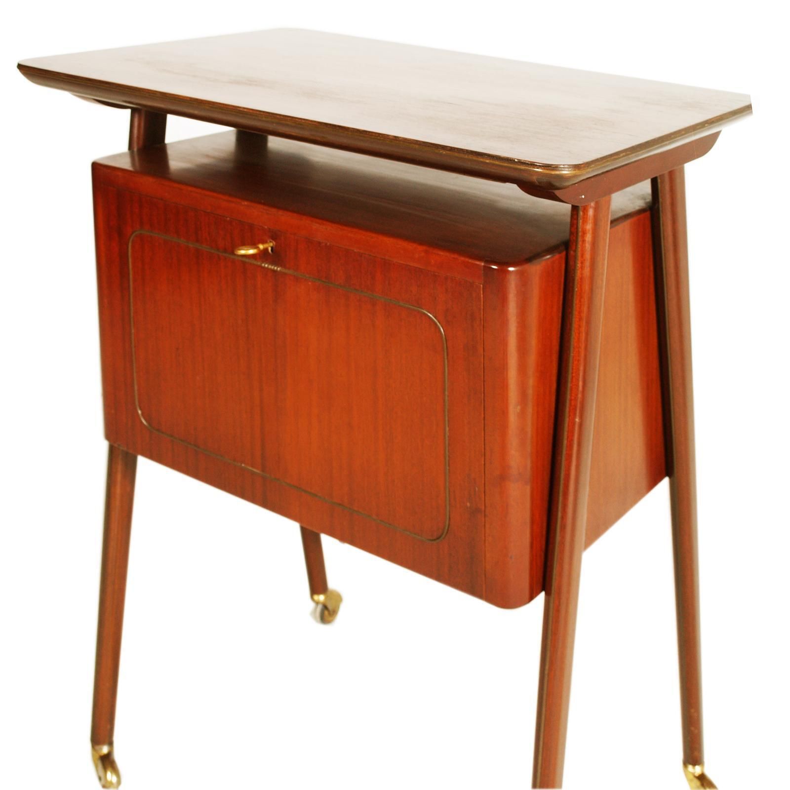 Mid Century Bar Cart By Mim Rome Attributed Ico Parisi In Teak photo for sale
