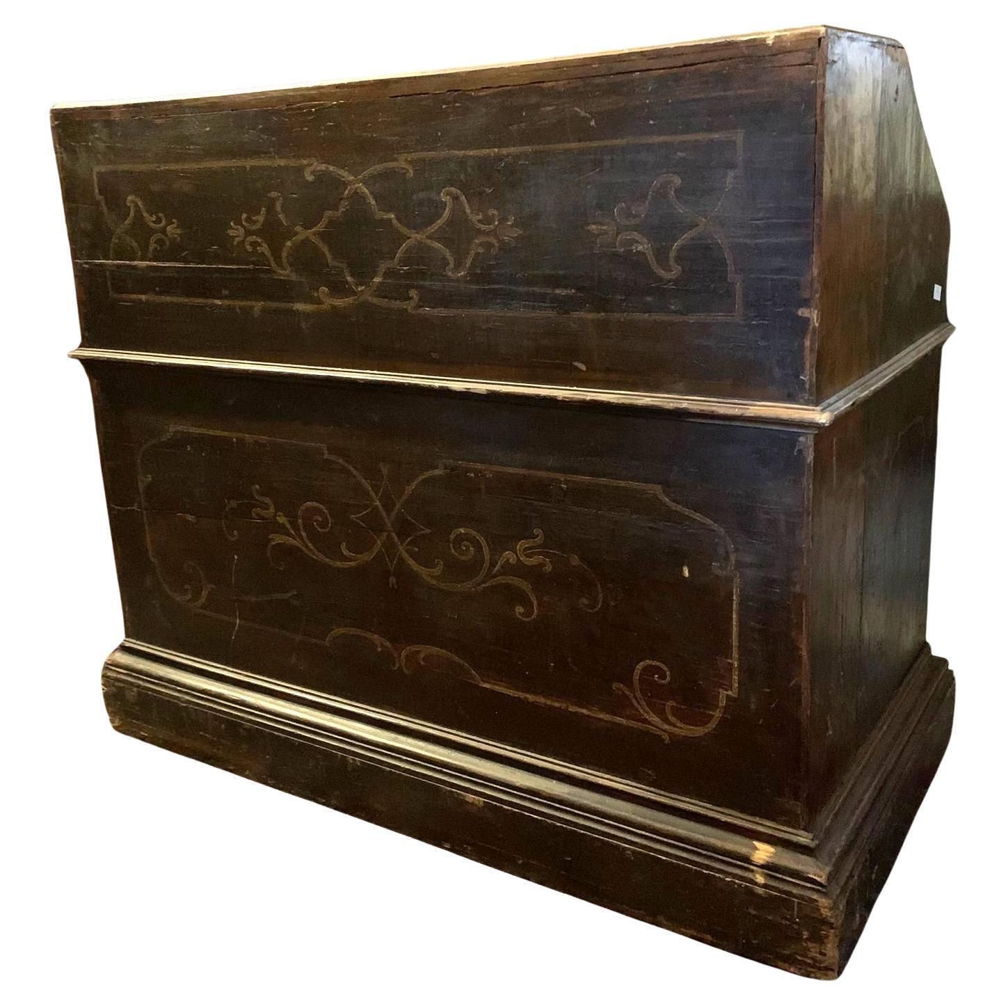 Walnut Reception Desk With Rich Decorations On The Sides And Back, Italy