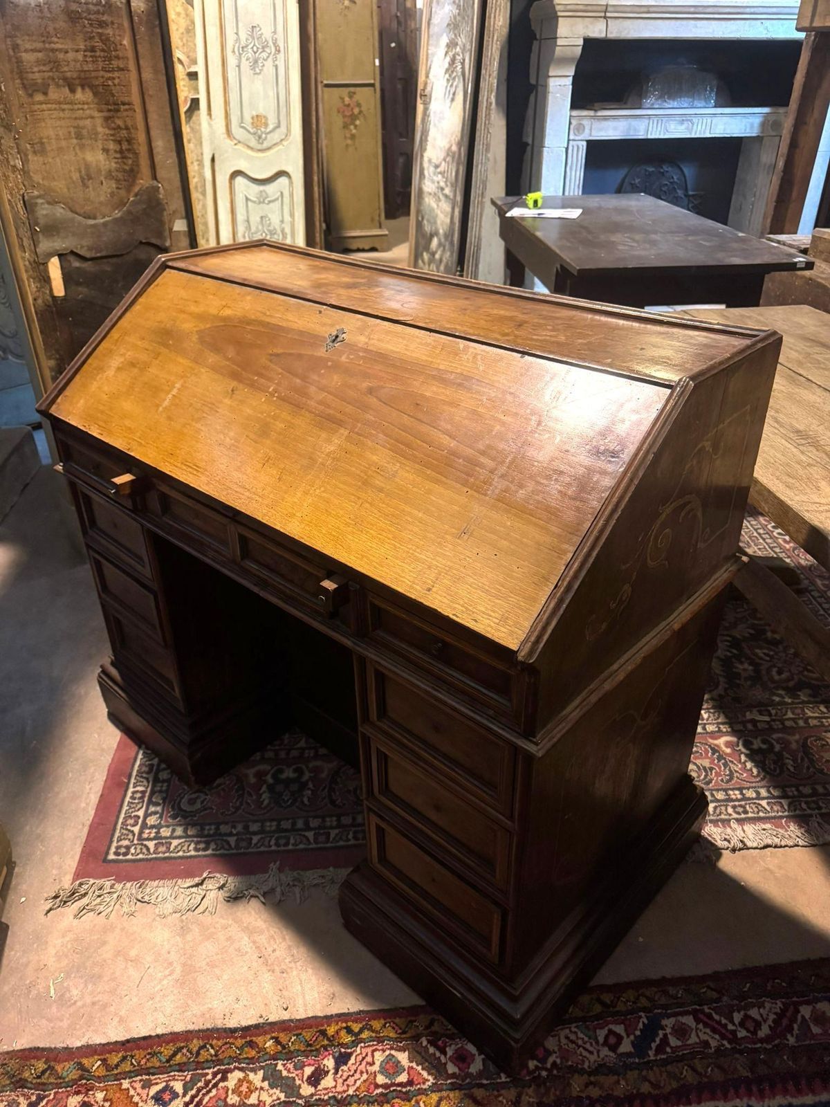 Walnut Reception Desk With Rich Decorations On The Sides And Back, Italy photo vinterior