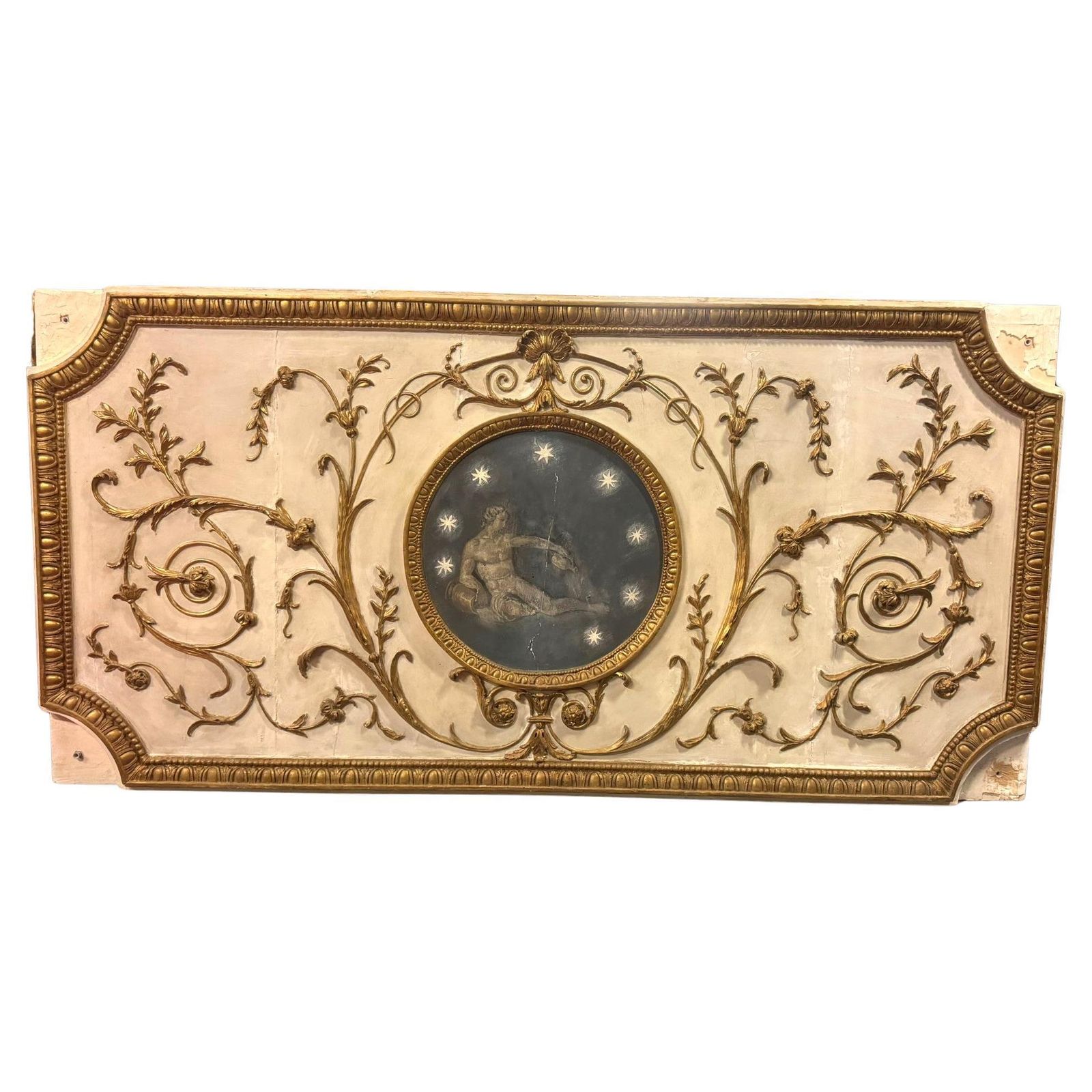 Wood And Plaster Panel, Lacquered Floral And Leafy Decorations, Italy