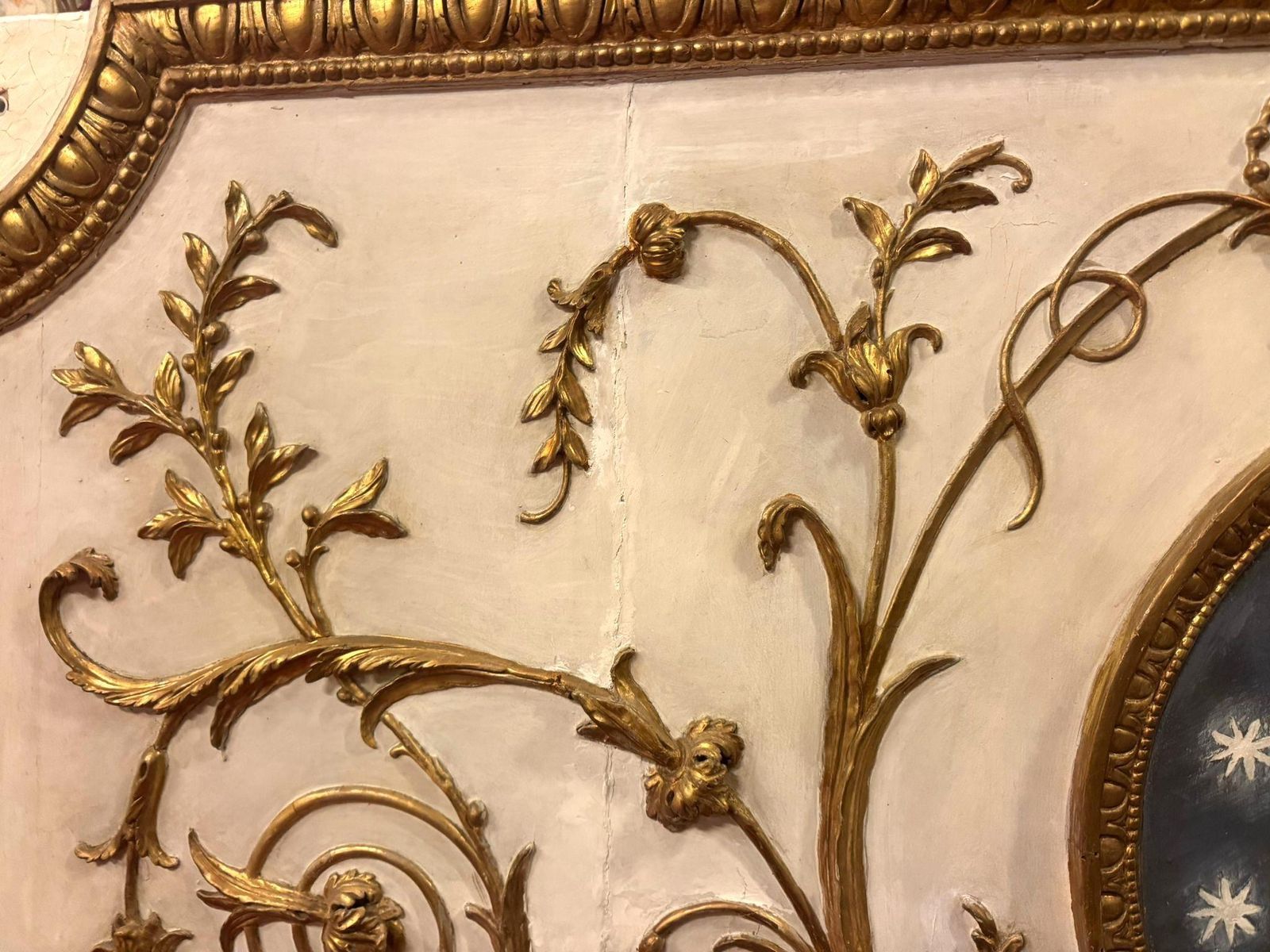Wood And Plaster Panel, Lacquered Floral And Leafy Decorations, Italy photo 4549.0