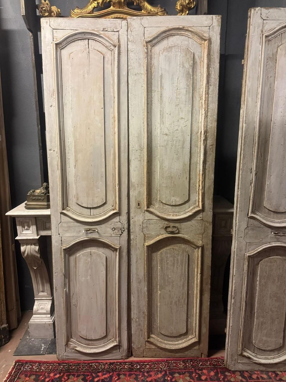 N.2 Double Interior Doors In Lacquered Wood, In First Patina, Italy photo vintage