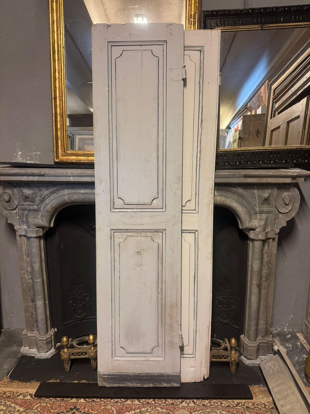 Double Door In Lacquered Wood, Light Blue And Grey Dust, Italy photo for sale