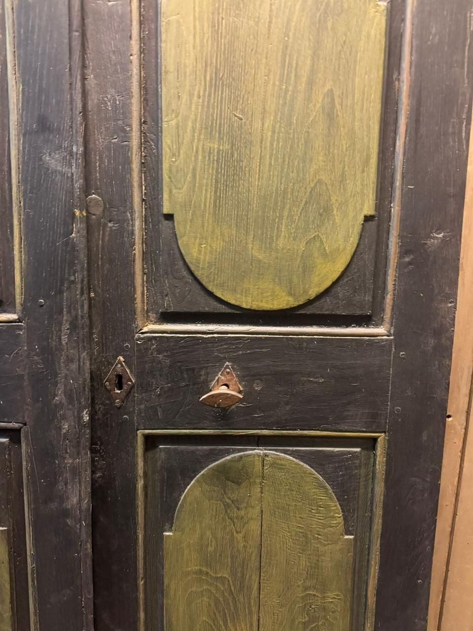 Lacquered Wooden Door, Two Leaves, Panels Carved With Geometric Figures, Italy photo 3097.0