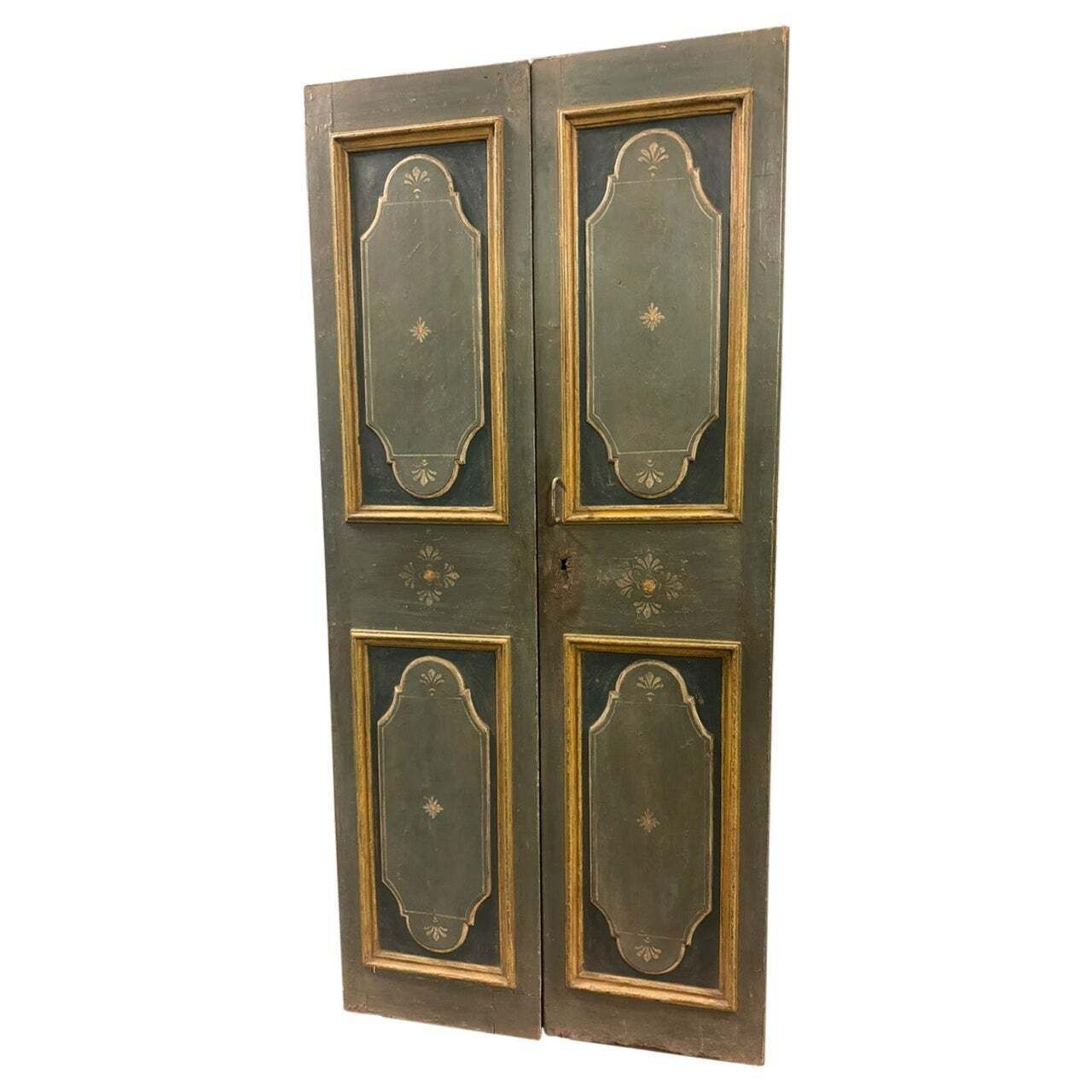 Lacquered And Painted Wooden Double Leaf Door, Italy