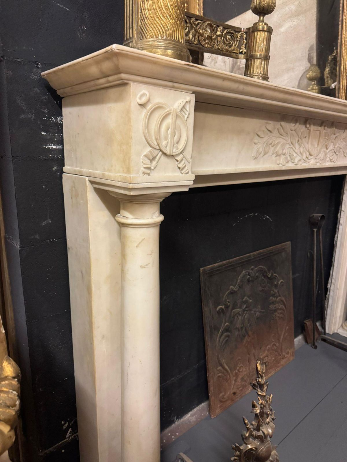 Empire Mantle Fireplace Carved In White Carrara Marble, France photo for sale