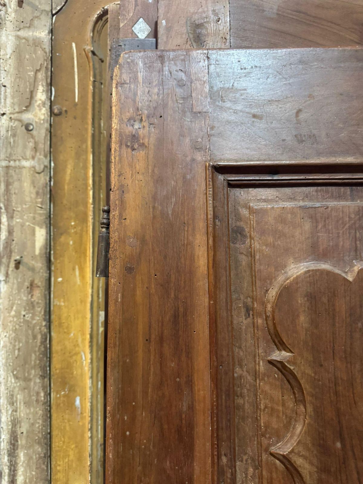 Interior Door In Walnut Wood, One Leaf With Carved Wavy Panels, Italy photo Home Fixtures