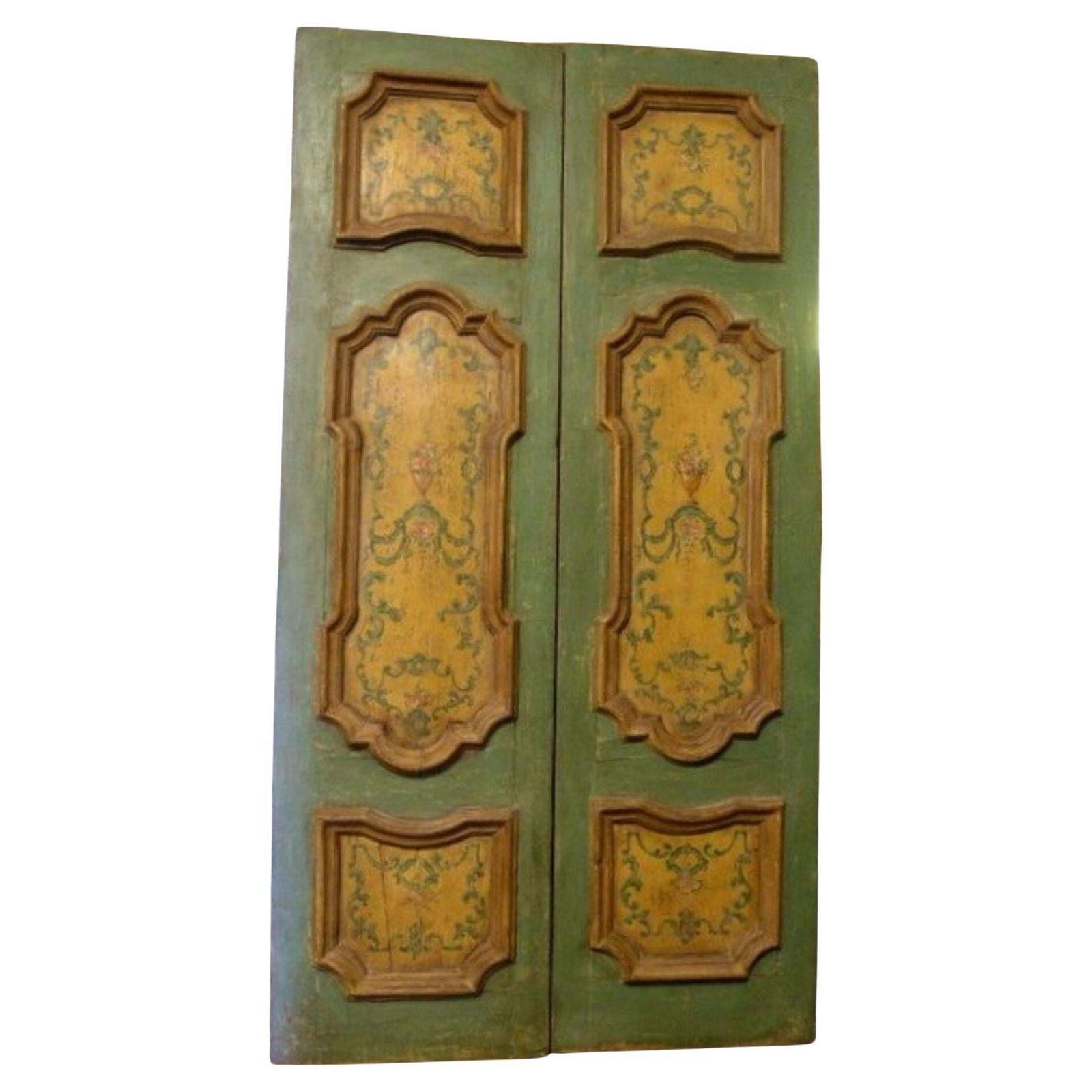 N.2 Double Doors In Lacquered Wood With Painted Panels, Italy