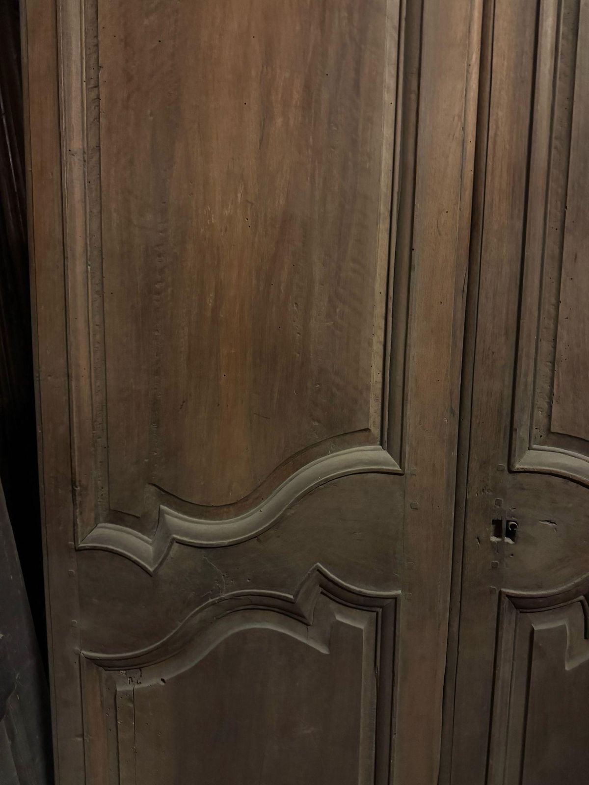 Pair Of Doors With Wavy Panels Carved In Walnut, Italy photo for sale